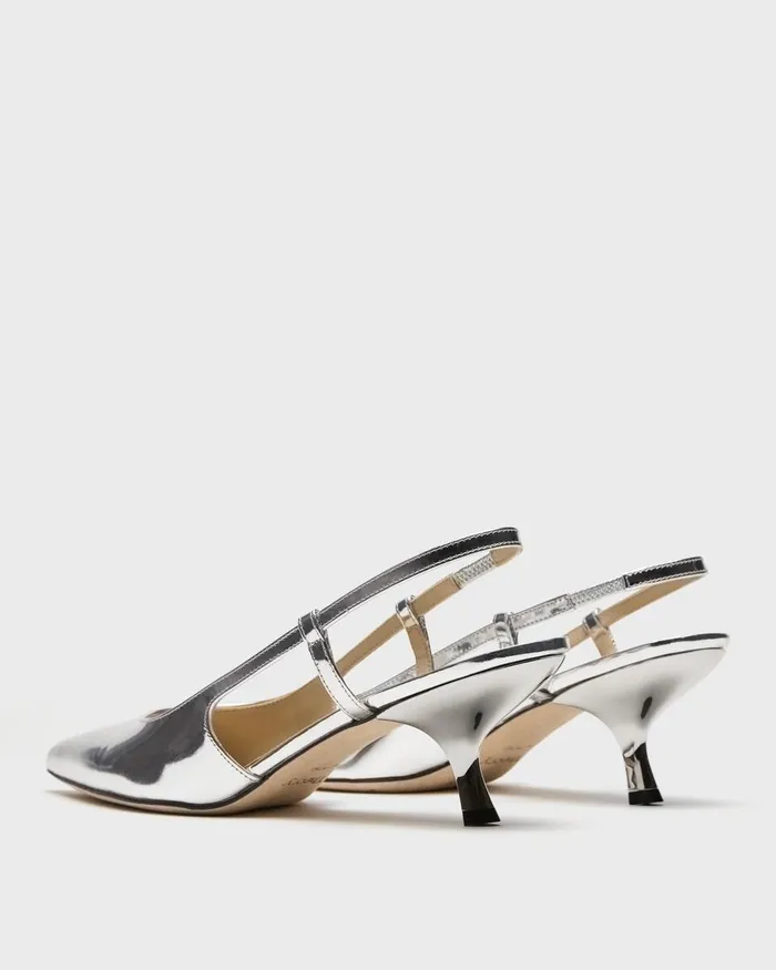 Women Shoes Theory Micro Slingback Pump In Metallic Leather Silver