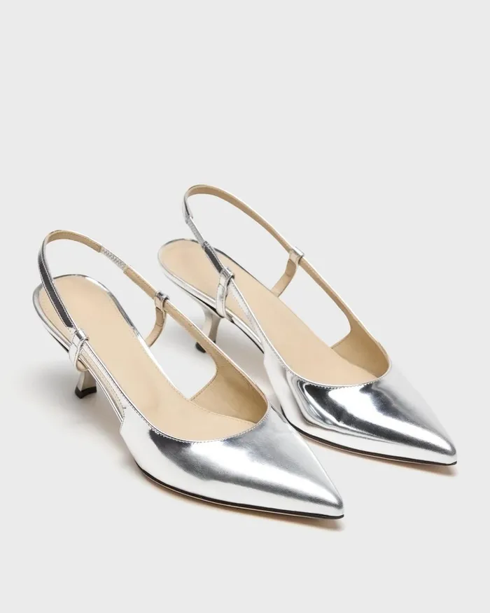 Women Shoes Theory Micro Slingback Pump In Metallic Leather Silver