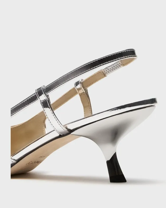 Women Shoes Theory Micro Slingback Pump In Metallic Leather Silver