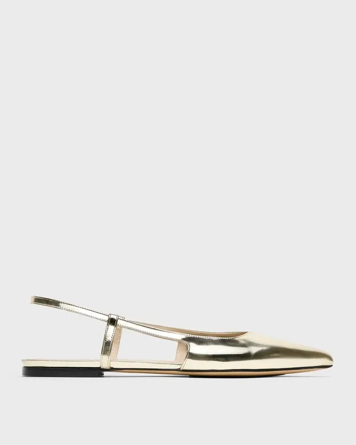 Women Shoes Theory Slingback Flat In Metallic Leather Light Gold