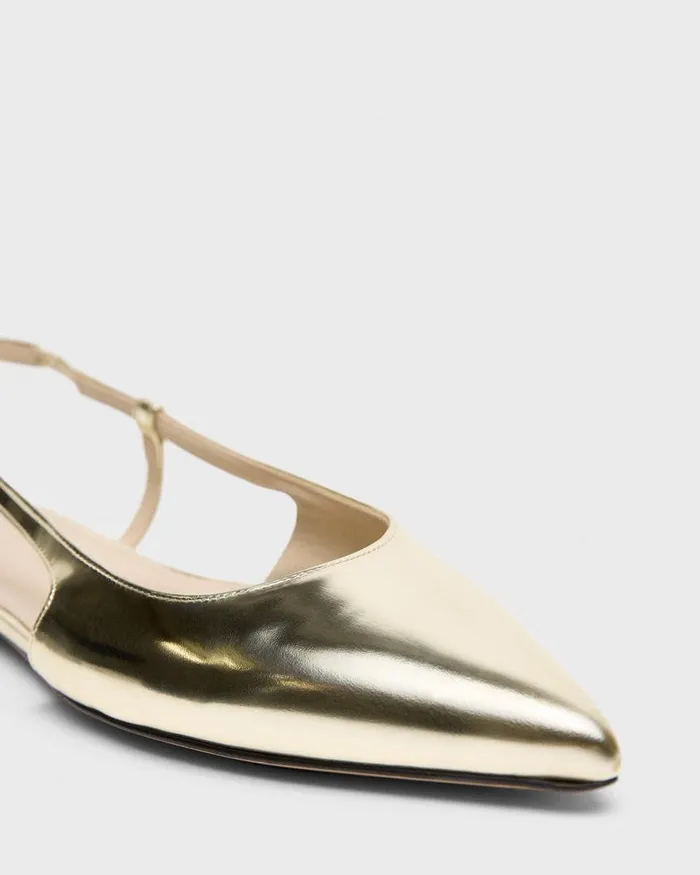 Women Shoes Theory Slingback Flat In Metallic Leather Light Gold