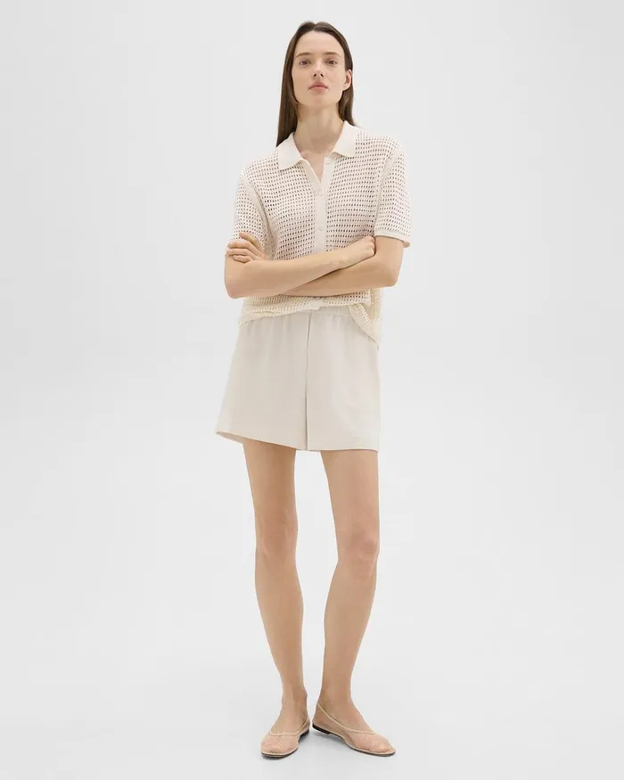 Women Shorts Theory Boxer Short In Striped Admiral Crepe Rice