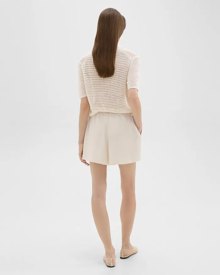 Women Shorts Theory Boxer Short In Striped Admiral Crepe Rice