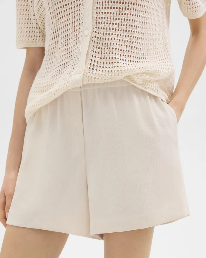 Women Shorts Theory Boxer Short In Striped Admiral Crepe Rice