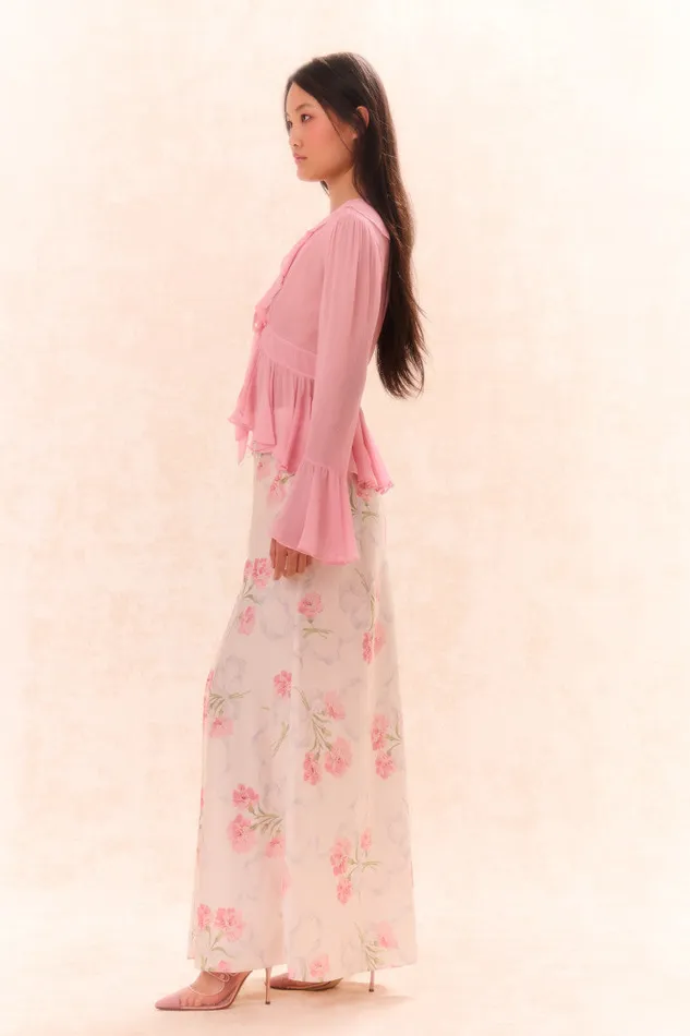 Women Skirts LoveShackFancy Connie Silk Floral Maxi Skirt Porcelain