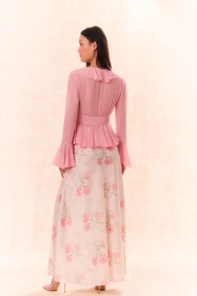 Women Skirts LoveShackFancy Connie Silk Floral Maxi Skirt Porcelain