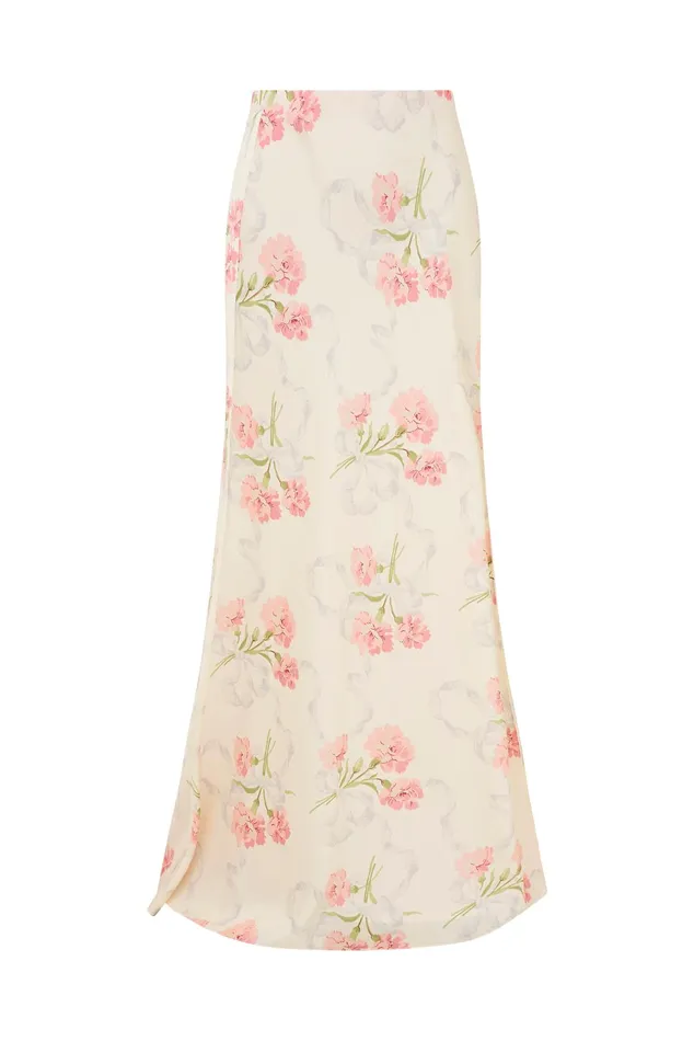 Women Skirts LoveShackFancy Connie Silk Floral Maxi Skirt Porcelain