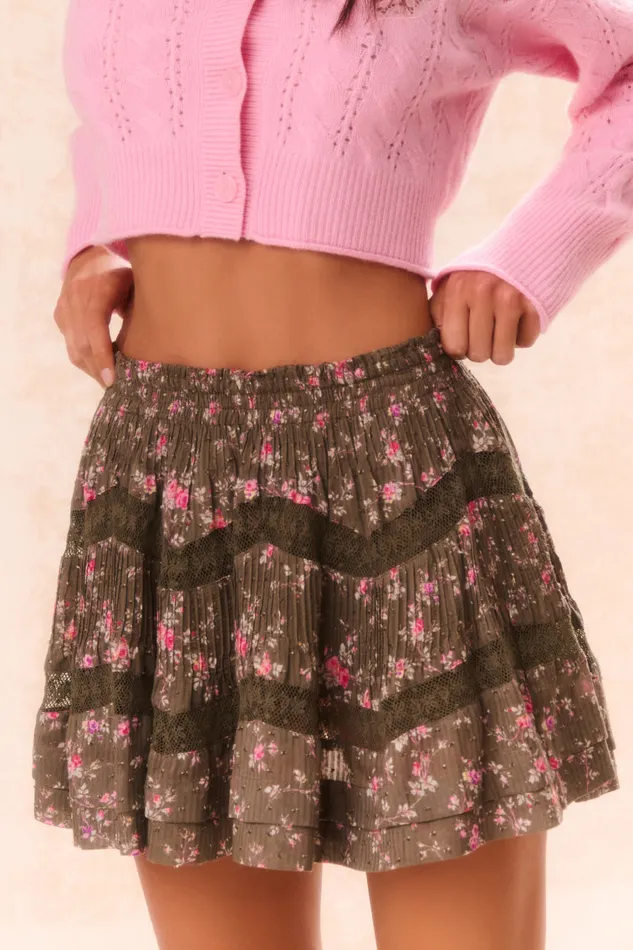 Women Skirts LoveShackFancy Lorianne Floral Mini Skirt Bancha Green