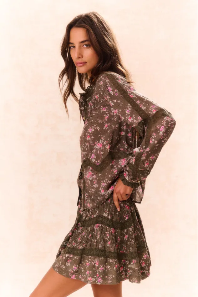 Women Skirts LoveShackFancy Lorianne Floral Mini Skirt Bancha Green