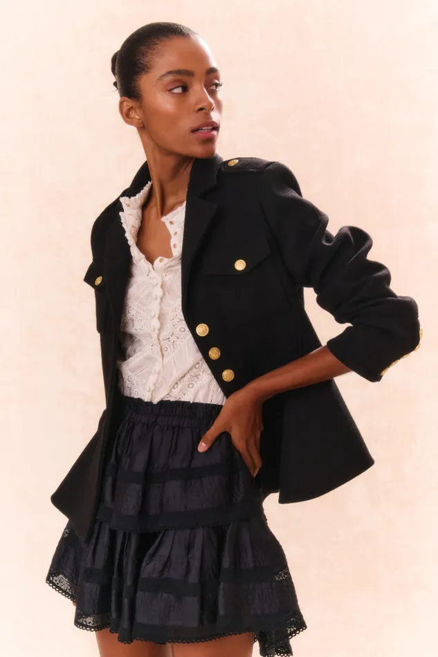 Women Skirts LoveShackFancy Ruffle Mini Tiered Skirt Black