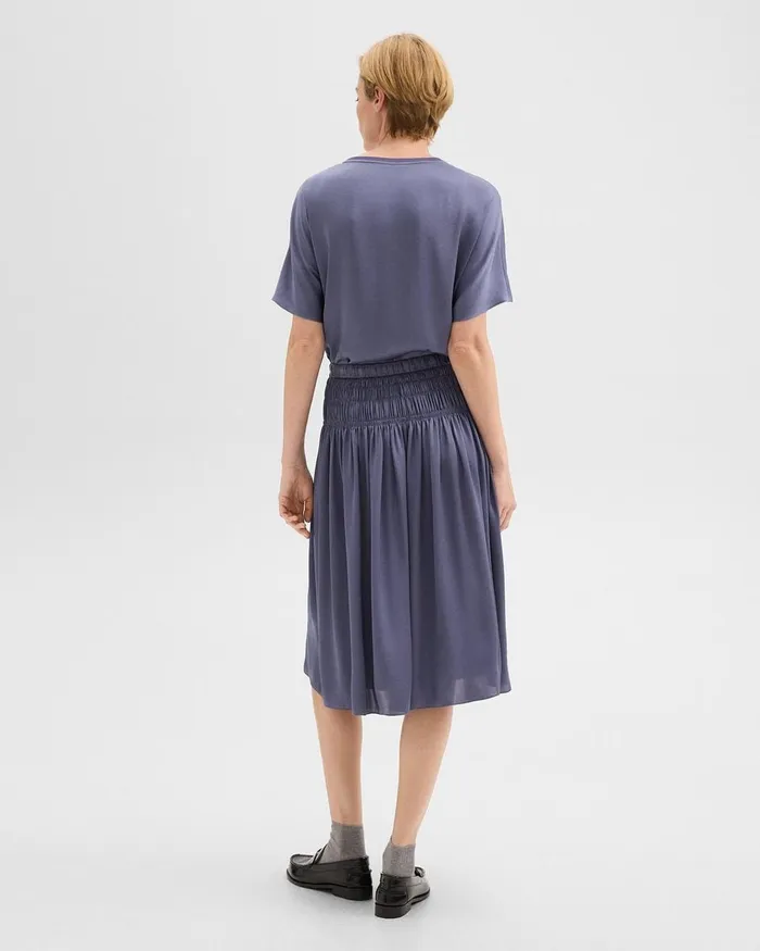 Women Skirts Theory Gathered Midi Skirt In Recycled Satin Aged Sapphire