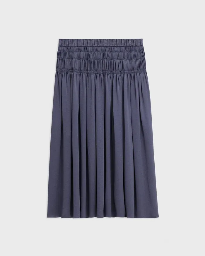 Women Skirts Theory Gathered Midi Skirt In Recycled Satin Aged Sapphire
