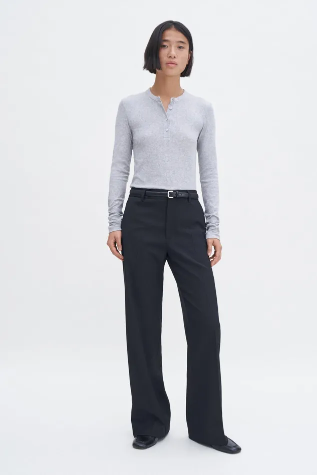 Women Soft Rib Henley Light Grey Melange Filippa K Tops