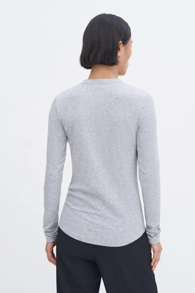 Women Soft Rib Henley Light Grey Melange Filippa K Tops