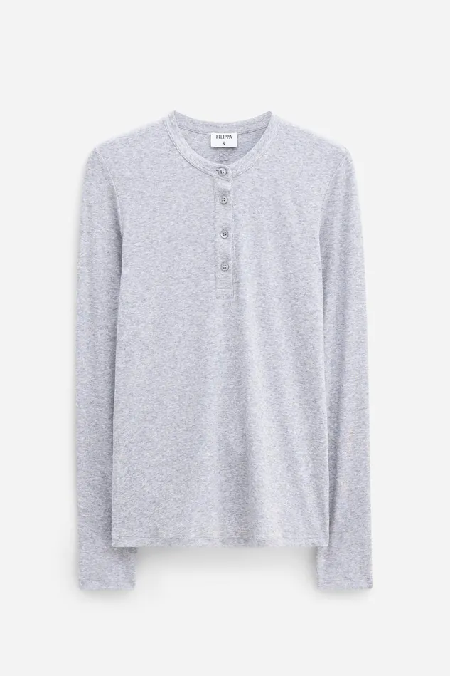 Women Soft Rib Henley Light Grey Melange Filippa K Tops