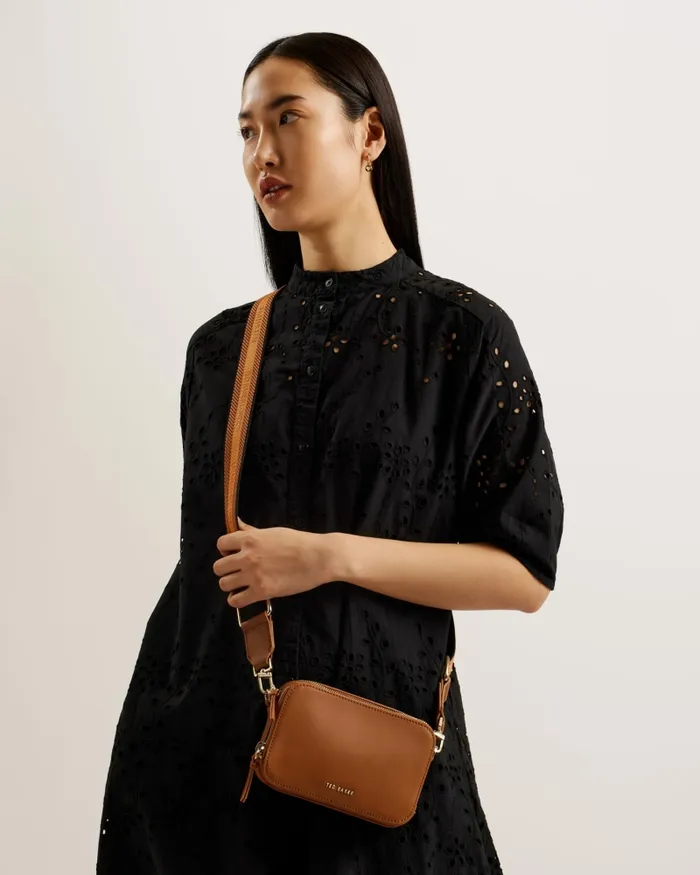 Women STUNNA 8211 Mini Webbing Crossbody Camera Bag Brown Ted Baker Crossbody Bags