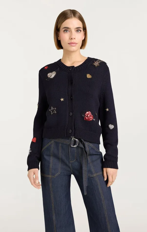 Women Sweaters and Knits Cinq Sept Nebula Embellished Piera Cardigan Black