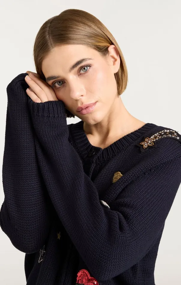 Women Sweaters and Knits Cinq Sept Nebula Embellished Piera Cardigan Black