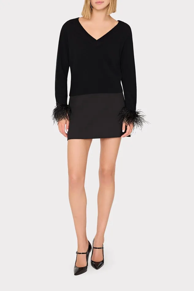 Women Sweaters and Knits Milly Feather Cuff VNeck Sweater Black Women Sweaters and Knits Milly Feather Cuff VNeck Sweater Black