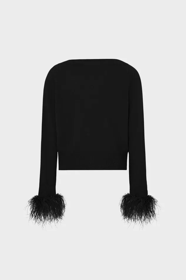 Women Sweaters and Knits Milly Feather Cuff VNeck Sweater Black Women Sweaters and Knits Milly Feather Cuff VNeck Sweater Black
