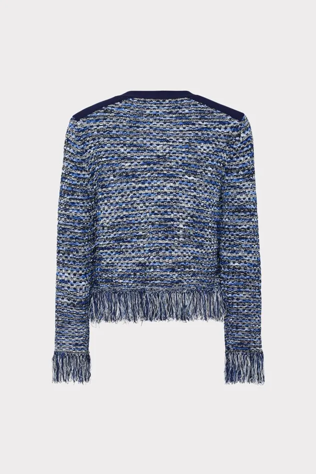 Women Sweaters and Knits Milly Kaia Textured Knit Cardigan Jacket Navy Multi