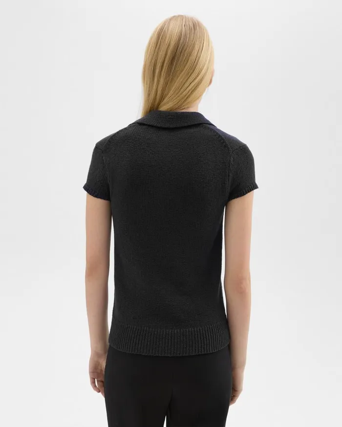 Women Sweaters Cardigans Theory Cap Sleeve Polo In CottonWool Boucleacute Black