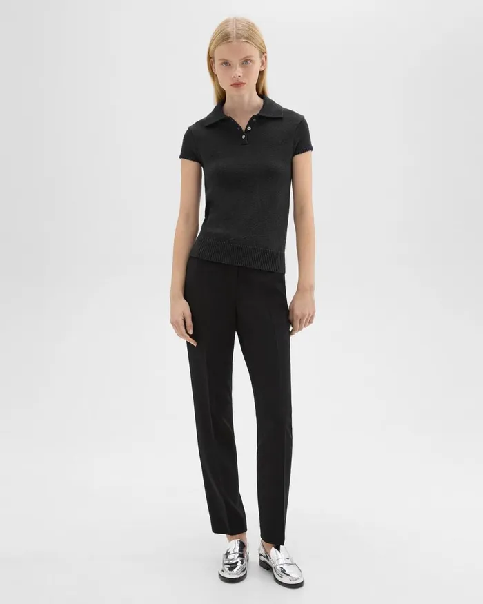 Women Sweaters Cardigans Theory Cap Sleeve Polo In CottonWool Boucleacute Black