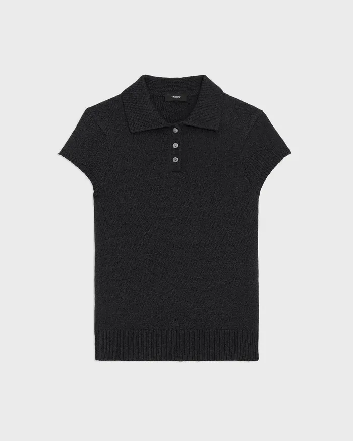 Women Sweaters Cardigans Theory Cap Sleeve Polo In CottonWool Boucleacute Black