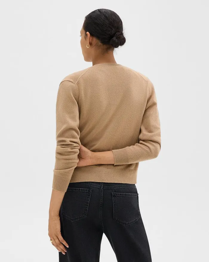 Women Sweaters Cardigans Theory Crewneck Cardigan In Cashmere Royal Camel
