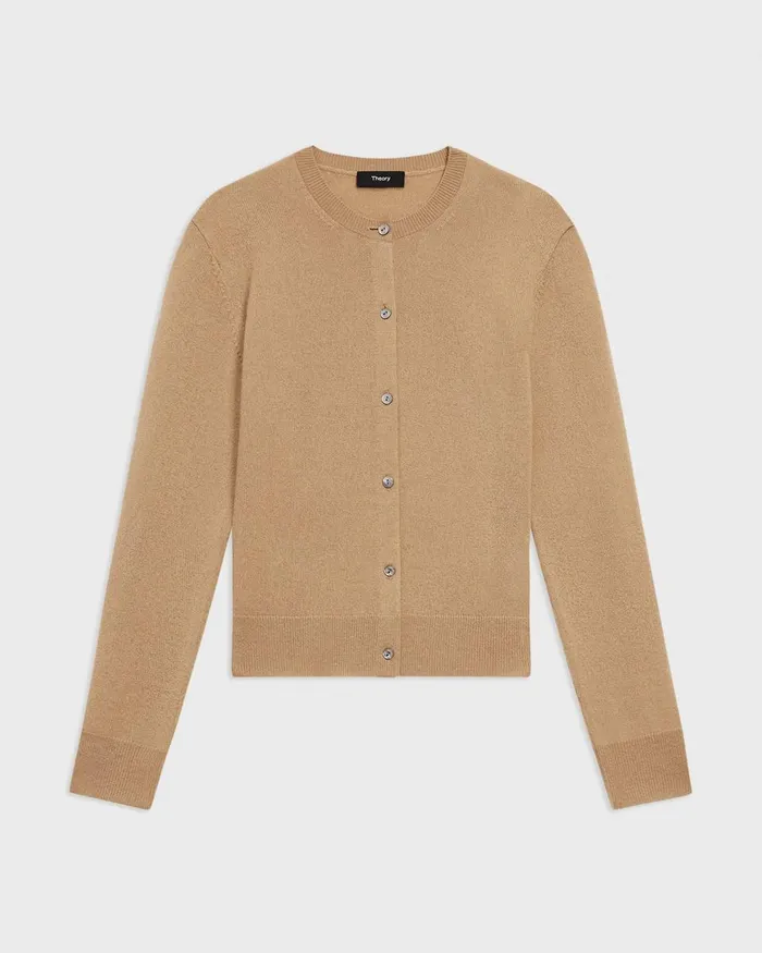 Women Sweaters Cardigans Theory Crewneck Cardigan In Cashmere Royal Camel