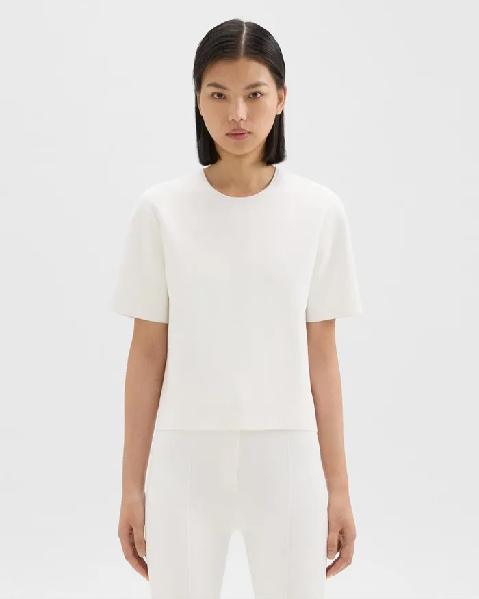 Women Sweaters Cardigans Theory Oversized Sweater Tee In Crepe Knit White