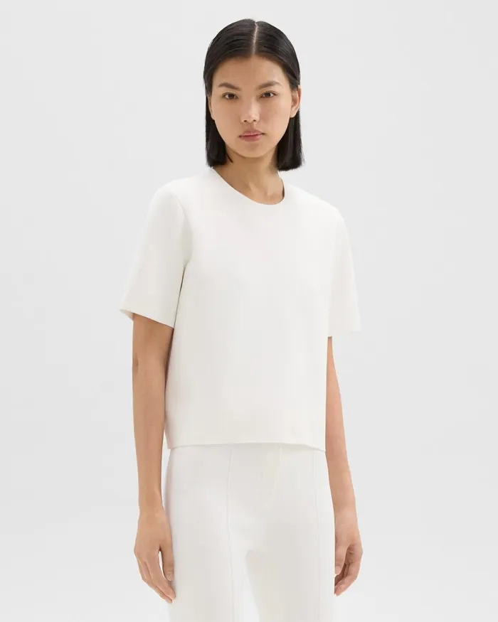 Women Sweaters Cardigans Theory Oversized Sweater Tee In Crepe Knit White