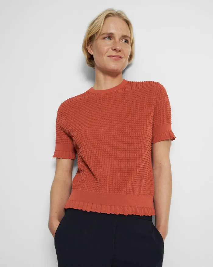 Women Sweaters Cardigans Theory ShortSleeve Sweater In Cotton Blend Dark Coral