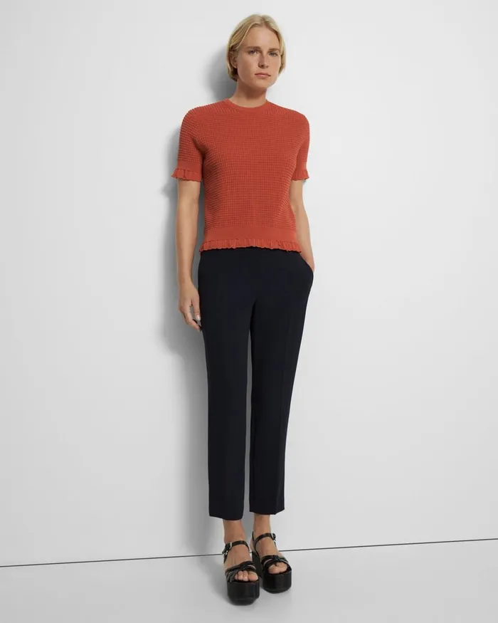 Women Sweaters Cardigans Theory ShortSleeve Sweater In Cotton Blend Dark Coral