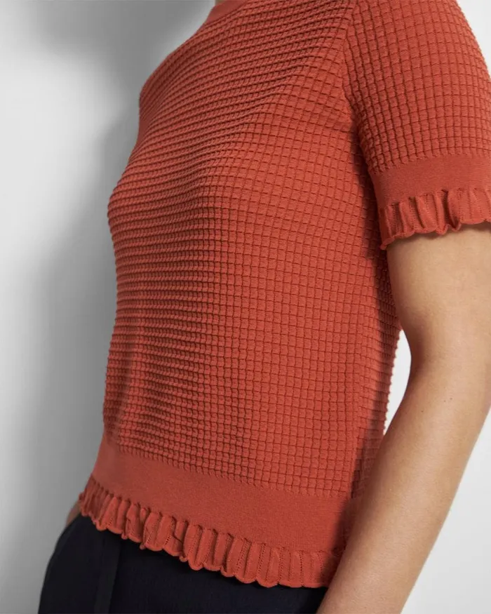 Women Sweaters Cardigans Theory ShortSleeve Sweater In Cotton Blend Dark Coral