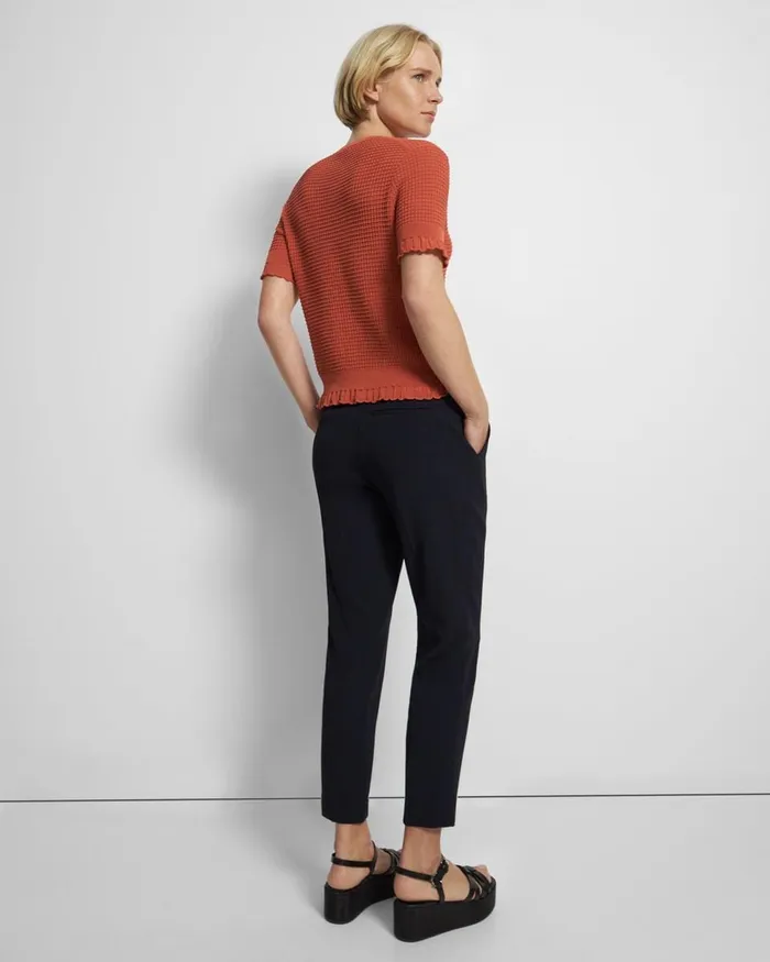 Women Sweaters Cardigans Theory ShortSleeve Sweater In Cotton Blend Dark Coral