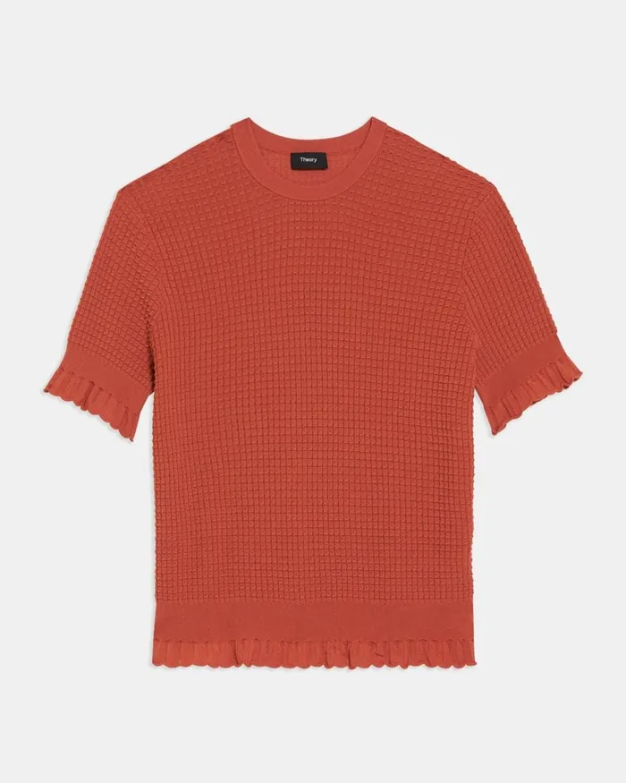 Women Sweaters Cardigans Theory ShortSleeve Sweater In Cotton Blend Dark Coral