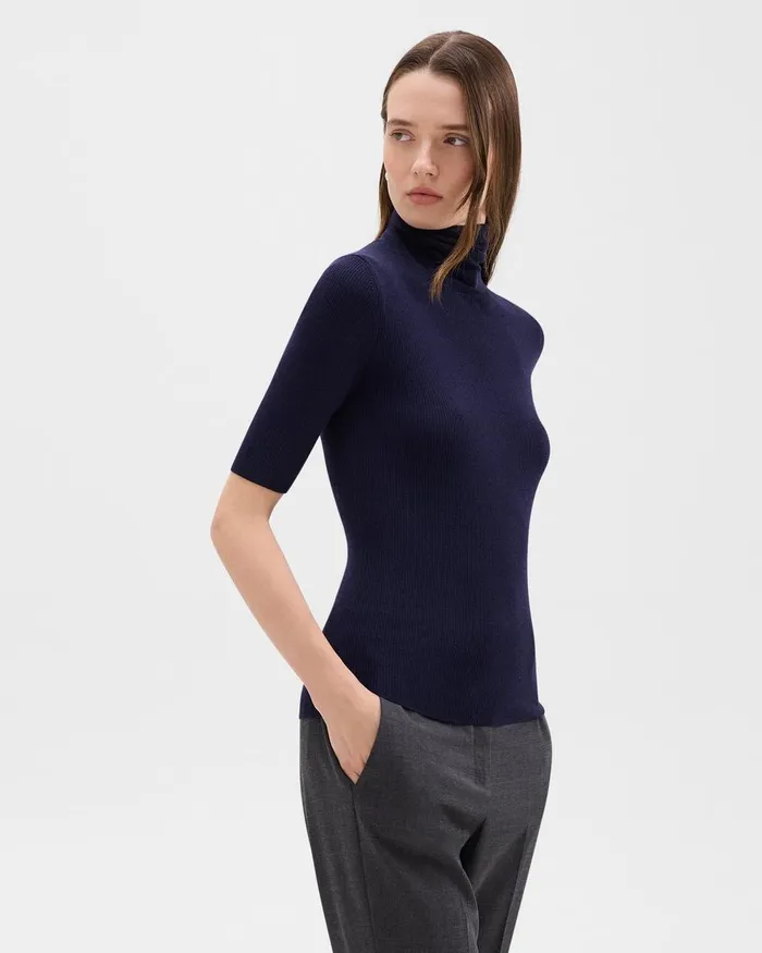 Women Sweaters Cardigans Theory ShortSleeve Turtleneck In Merino Wool Deep Navy
