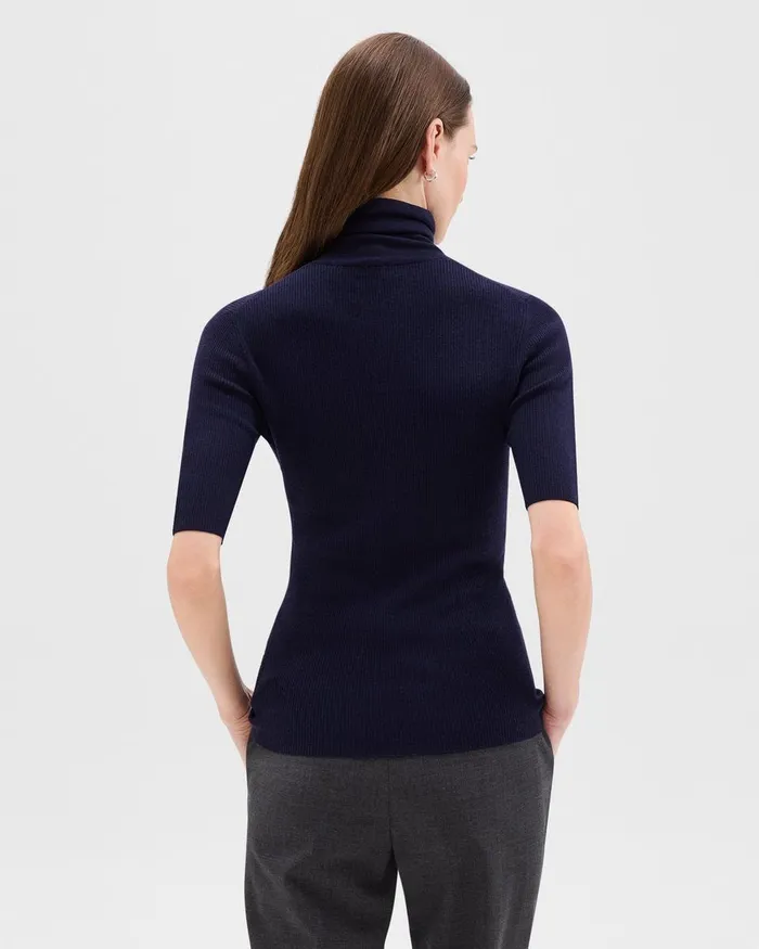 Women Sweaters Cardigans Theory ShortSleeve Turtleneck In Merino Wool Deep Navy