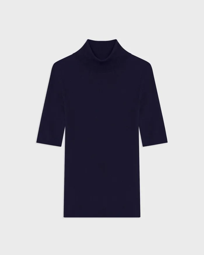 Women Sweaters Cardigans Theory ShortSleeve Turtleneck In Merino Wool Deep Navy