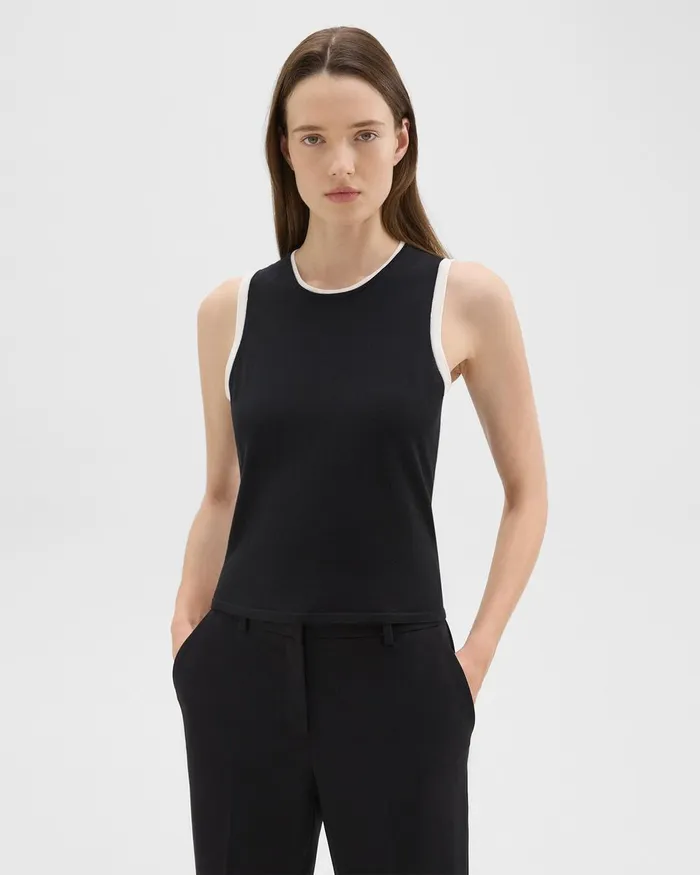 Women Sweaters Cardigans Theory Sleeveless Sweater In Regal Wool Blacknew Ivory
