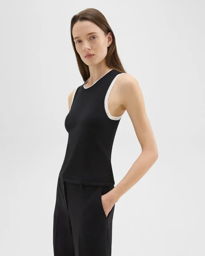 Women Sweaters Cardigans Theory Sleeveless Sweater In Regal Wool Blacknew Ivory