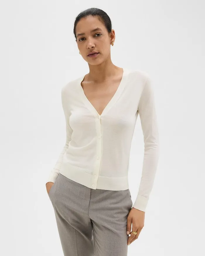 Women Sweaters Cardigans Theory VNeck Cardigan In Regal Wool New Ivory