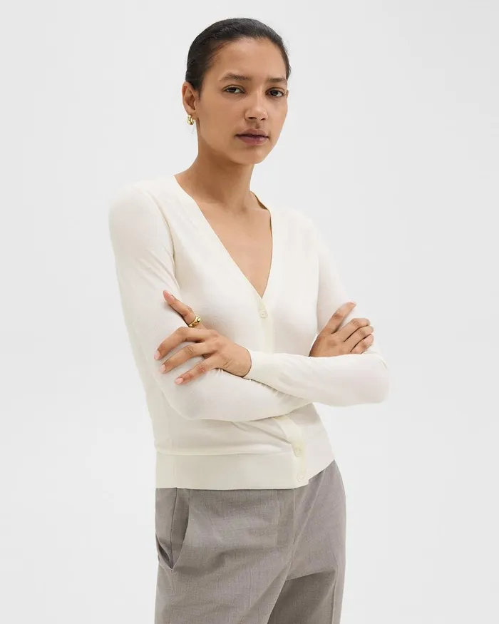 Women Sweaters Cardigans Theory VNeck Cardigan In Regal Wool New Ivory