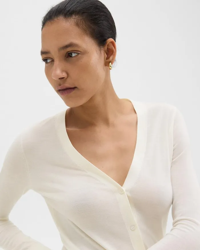 Women Sweaters Cardigans Theory VNeck Cardigan In Regal Wool New Ivory