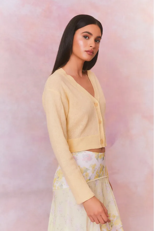 Women Sweaters LoveShackFancy Lawrence Yellow Bow Applique Cardigan Buttercup
