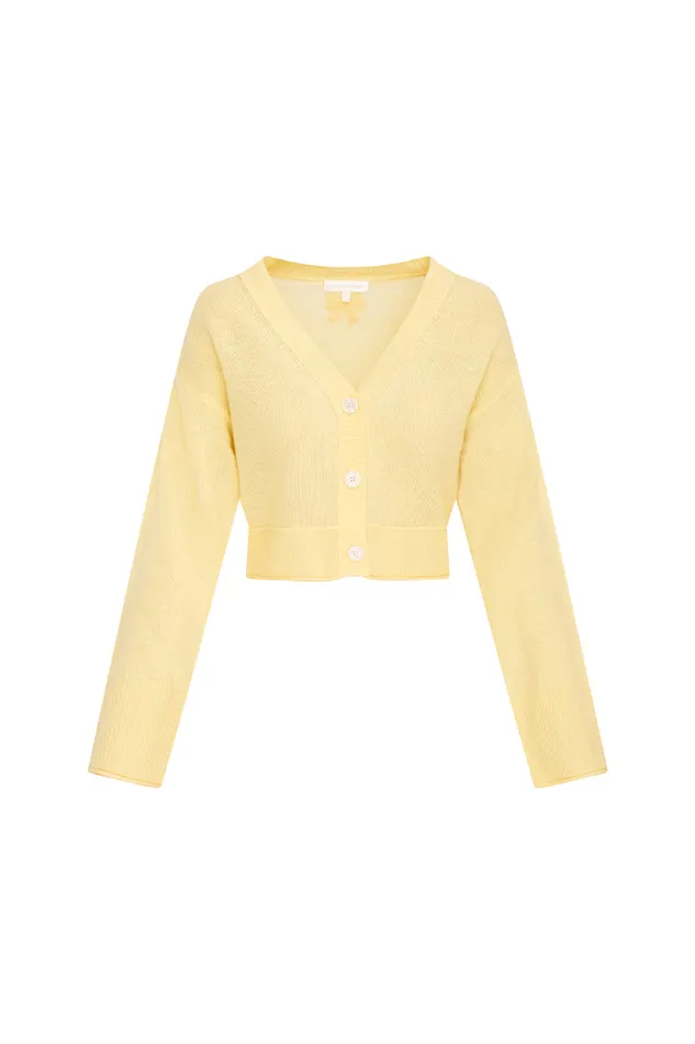 Women Sweaters LoveShackFancy Lawrence Yellow Bow Applique Cardigan Buttercup