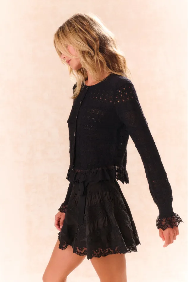 Women Sweaters LoveShackFancy Norden AlpacaBlend LaceTrimmed Cardigan Black