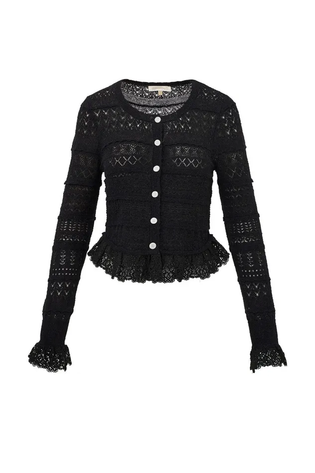 Women Sweaters LoveShackFancy Norden AlpacaBlend LaceTrimmed Cardigan Black