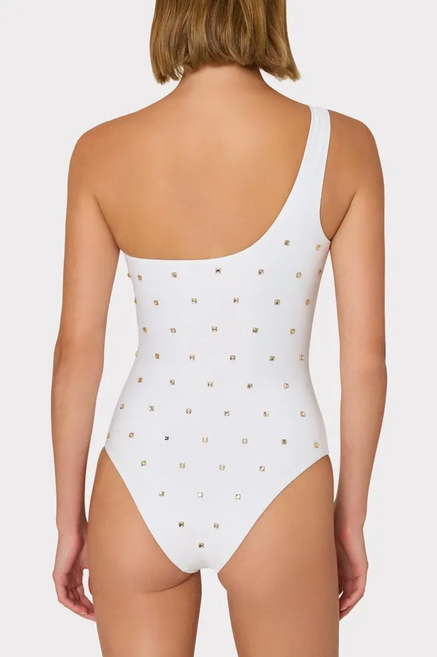 Women Swim and Coverups Milly Joni Diamond Heat Set One Shoulder One Piece White